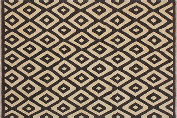 Flat Weave Kilim, Antique, Navaho, Vintage, Handmade, Modern Kilim Black Ivory Hand-Woven Rectangle 100% Wool Area Rug 6 x 8